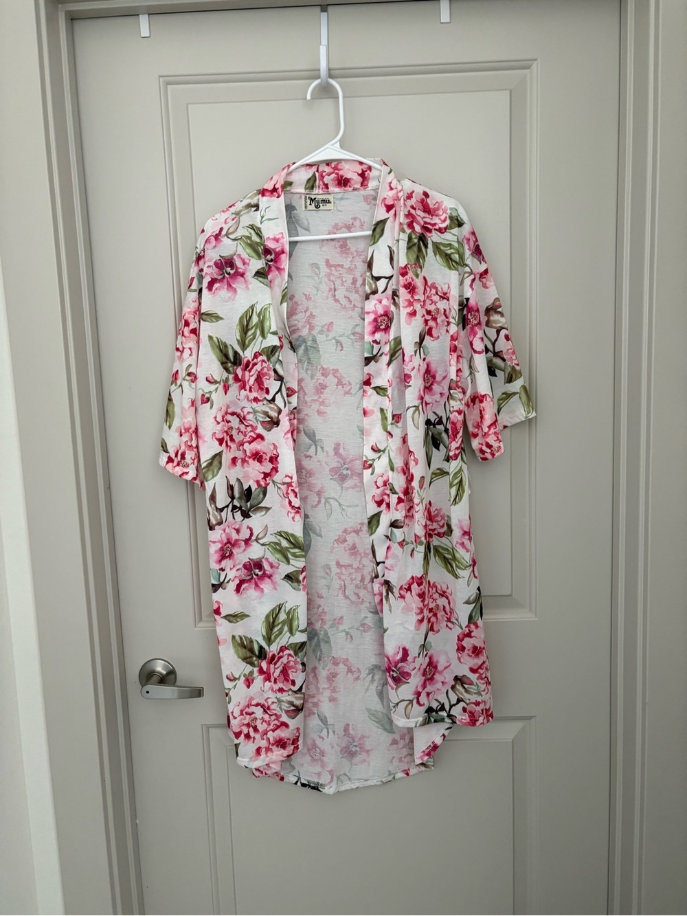 Show Me Your Mumu OS Brie Robe Garden of Blooms Hi Low Kimono White Pink Floral - Picture 4 of 5